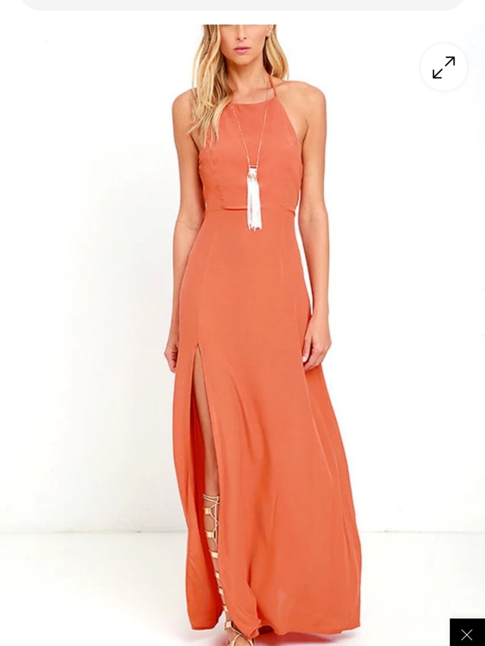 MINKPINK Rust Orange Halter Maxi Dress with Thigh Slit